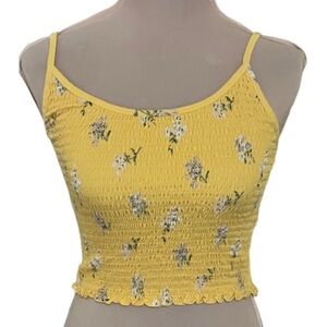 Hollister Y2K Butter Yellow Floral Smocked Women's Cotton Cropped Top Size S